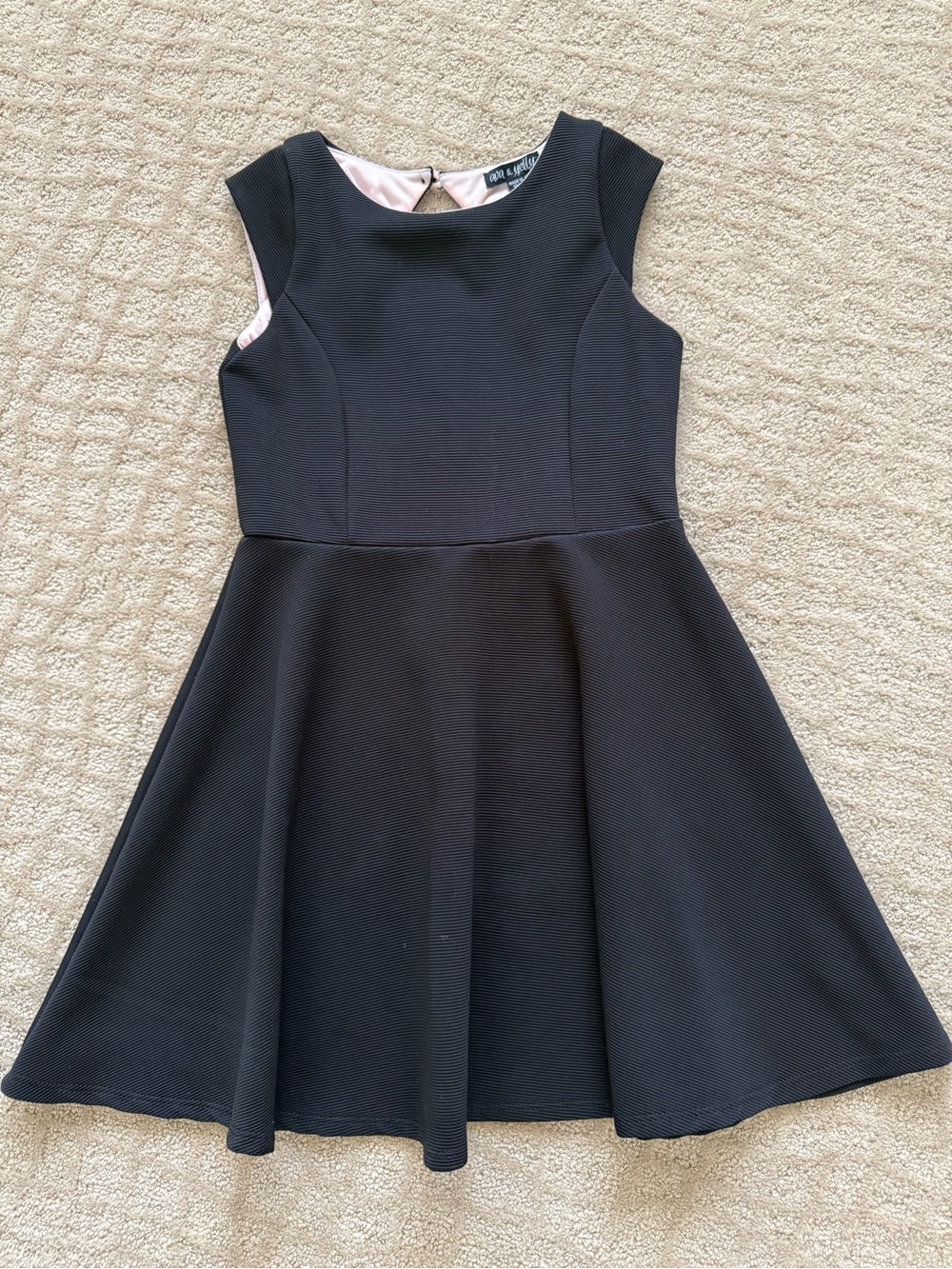 Ava & Yelly Black Sleeveless Fit-and-Flare Dress with Pink Lining